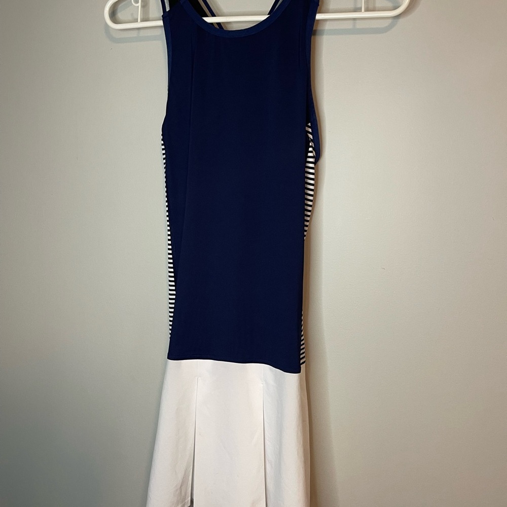 Women’s Lolë size small tennis dress tank top blue white striped pickleball